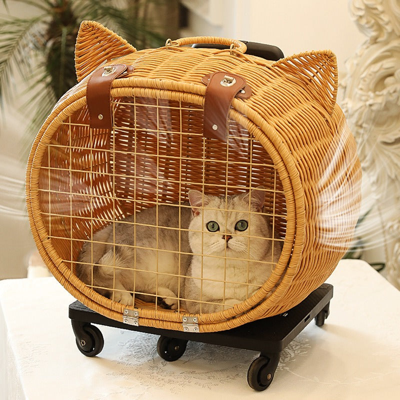 Cat Carrier Trolley – Portable Woven Pet Travel Bag