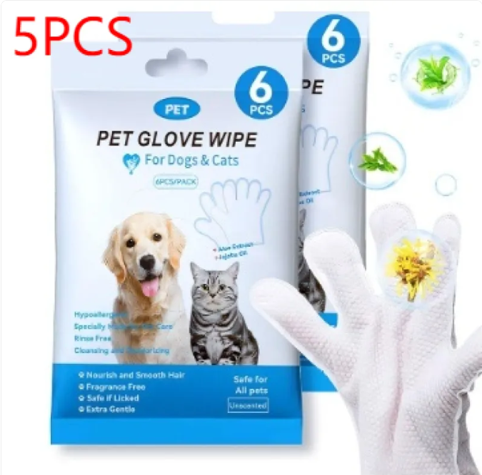 Pet Grooming Gloves & Wipes – Waterless Cleaning for Dogs & Cats