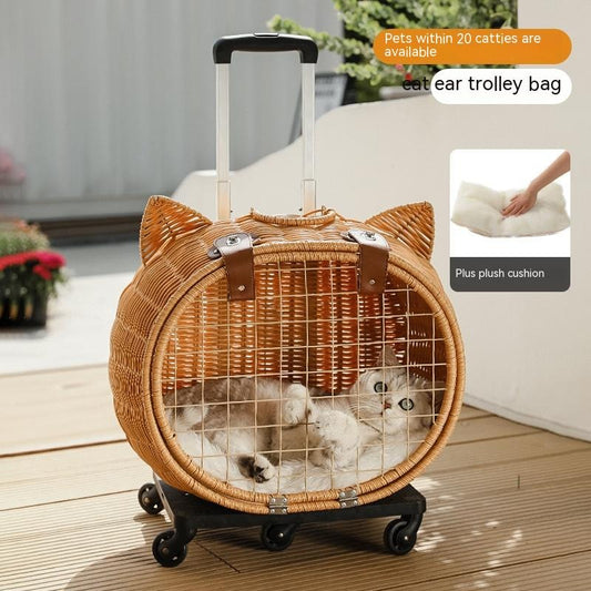 Cat Carrier Trolley – Portable Woven Pet Travel Bag