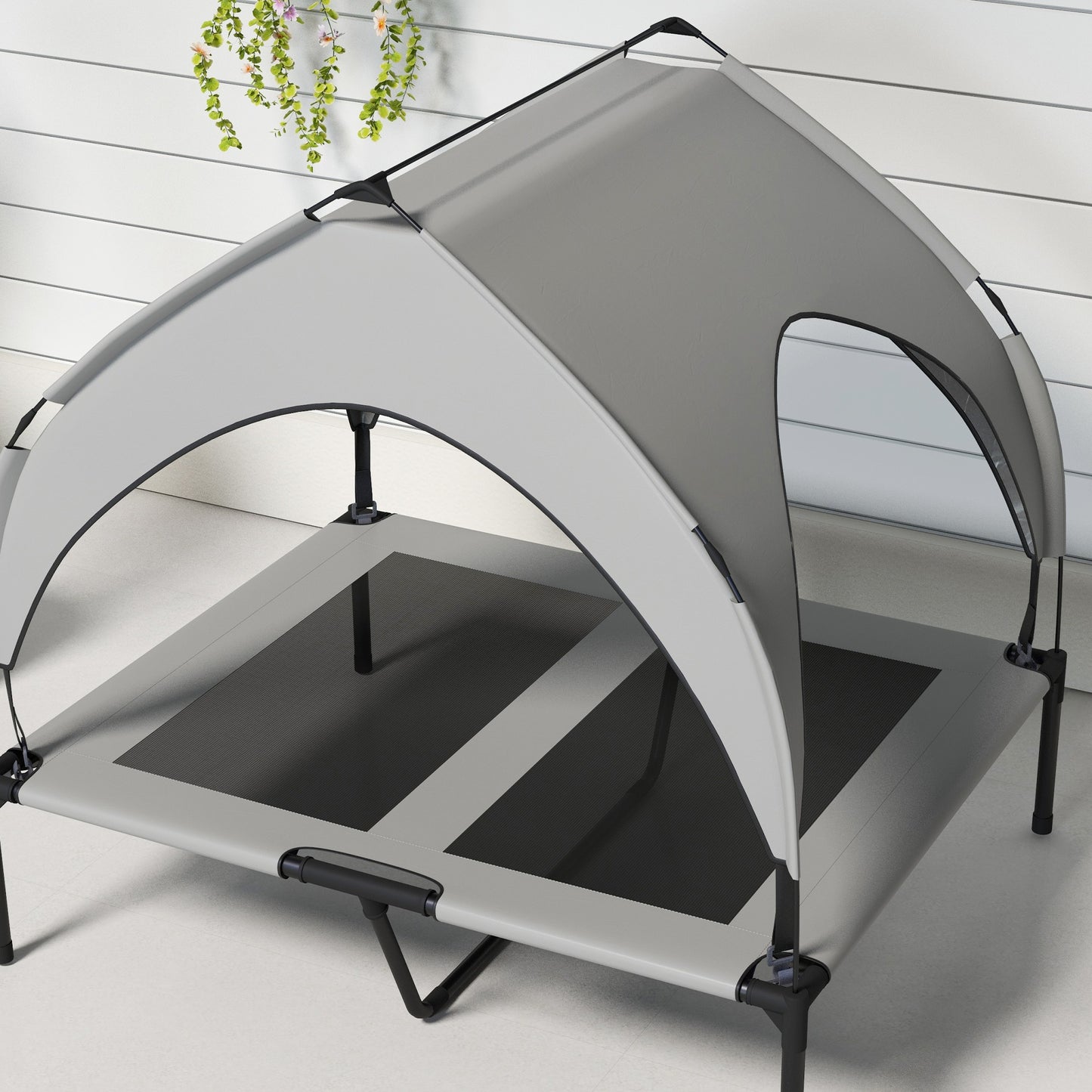 Elevated Dog Bed – Cooling Raised Pet Cot with Canopy