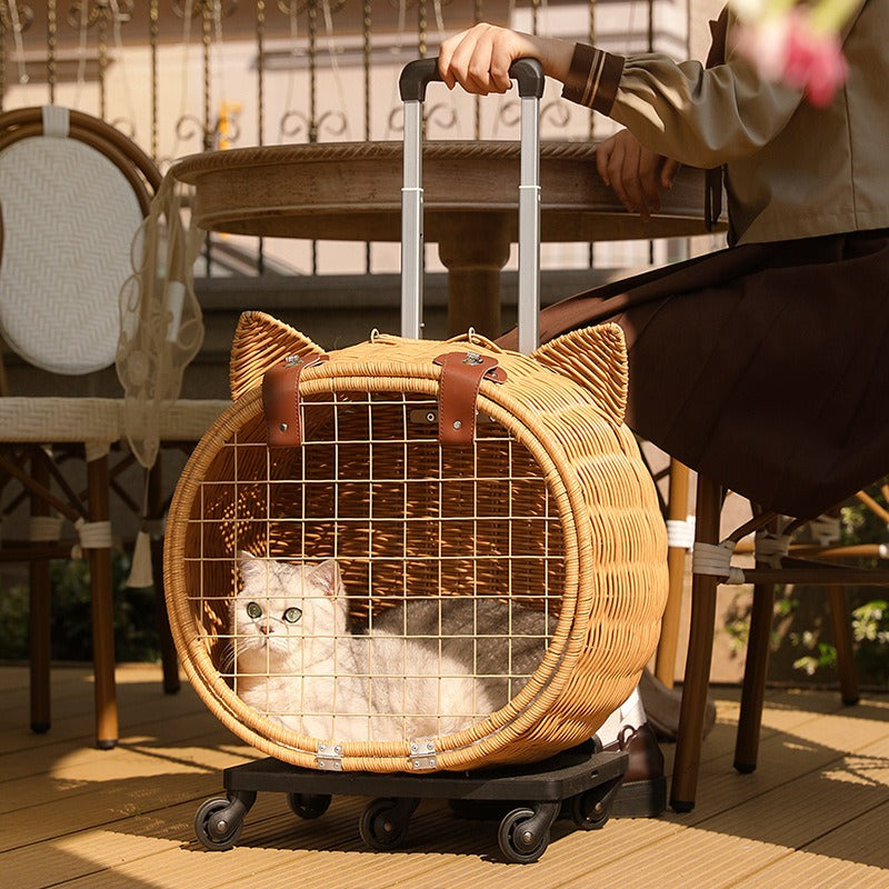 Cat Carrier Trolley – Portable Woven Pet Travel Bag
