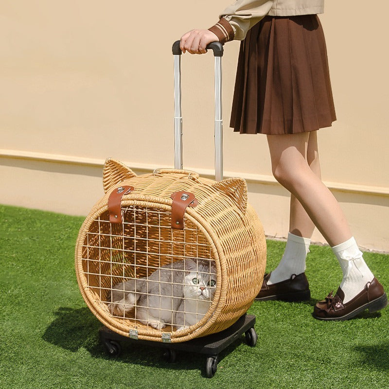 Cat Carrier Trolley – Portable Woven Pet Travel Bag