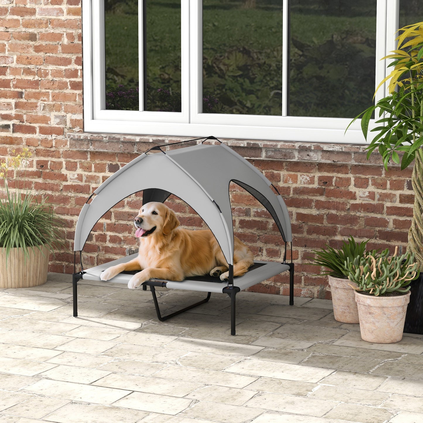 Elevated Dog Bed – Cooling Raised Pet Cot with Canopy