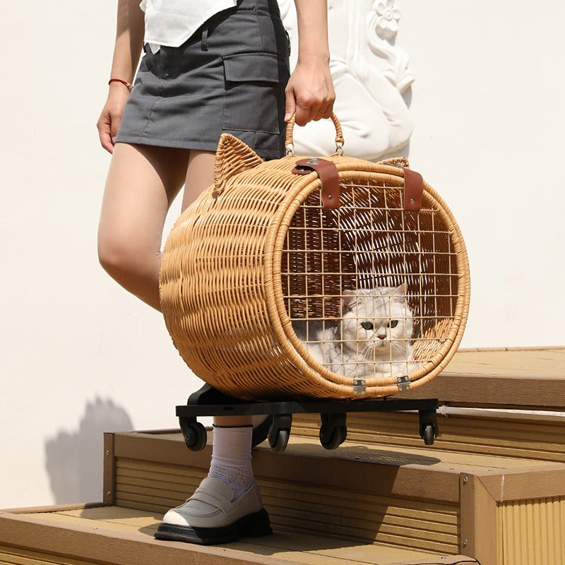 Cat Carrier Trolley – Portable Woven Pet Travel Bag