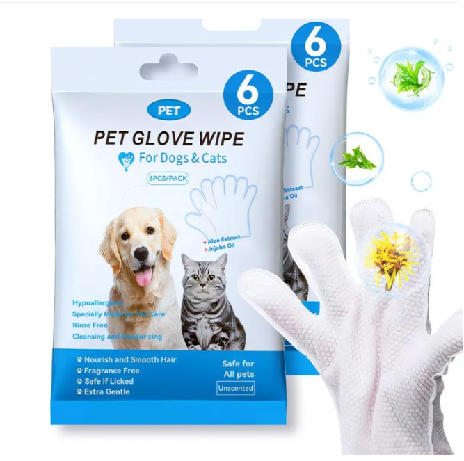 Pet Grooming Gloves & Wipes – Waterless Cleaning for Dogs & Cats